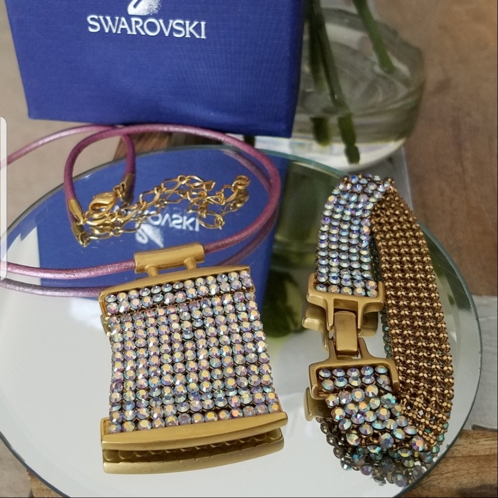 AUTHENTIC RARE Vintage Swarovski Mesh Aurora Borealis SET Necklace & Bracelet - Picture 17 of 17